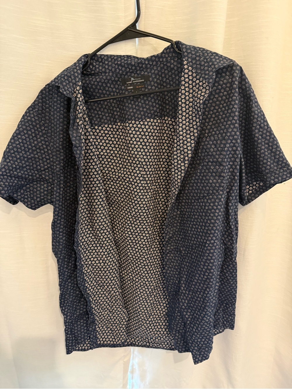 Marc Anthony Navy Short-Sleeve Button-Down with Micro Print